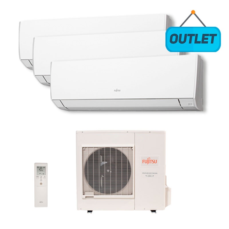 Ar Condicionado Multi Tri Split Inverter Fujitsu 24.000 Btus (2 Evap 9.000 e 1 Evap 18.000) Quente/frio 220V Monofásico - OUTLET