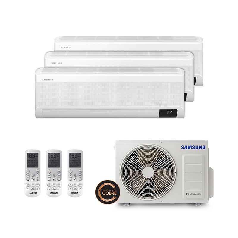 Ar Condicionado Multi Split Tri Inverter Samsung Windfree 24.000 Btus (2x Evap 9.000 e 1 Evap 12.000) Quente/Frio 220V Monofasico