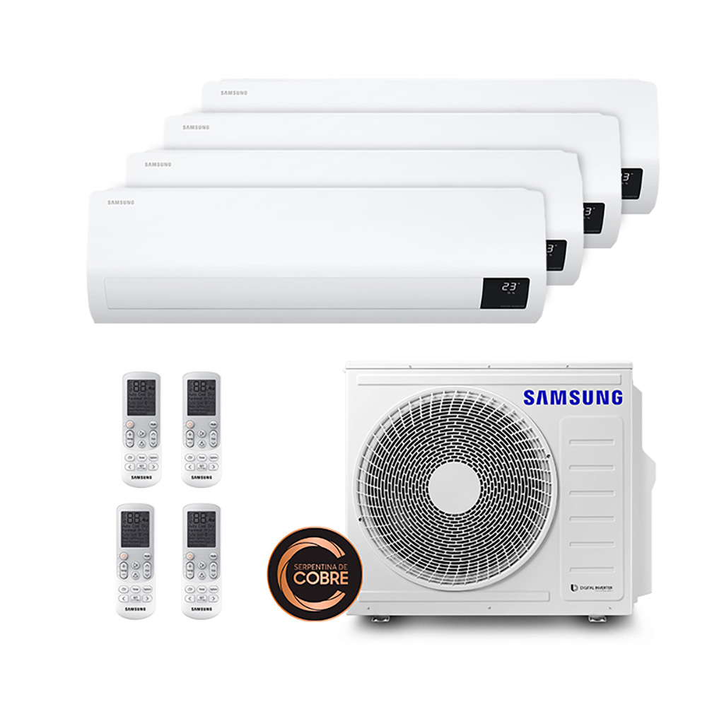 Ar Condicionado Multi Quadri Split Inverter Samsung 28.000  Btus (3 Evap 9000 e 1 Evap 12000) Quente/Frio 220V Monofásico AJ080AXJ4KH/AZ