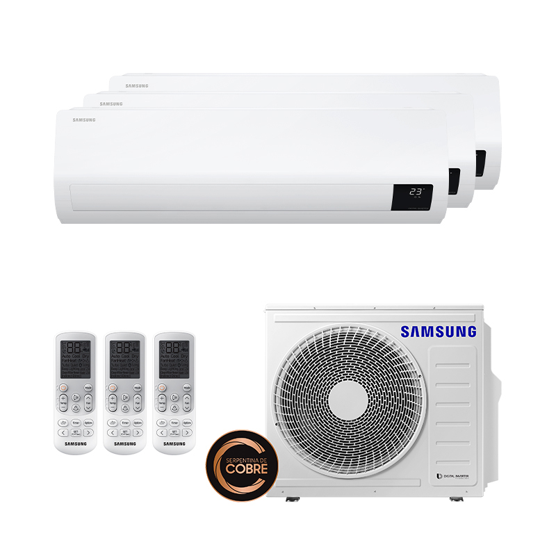 Ar Condicionado Multi Split Inverter Samsung HW 24.000 Btus (2x Evap 9.000 e 1 Evap 18.000) Quente/frio 220V Monofásico - OUTLET