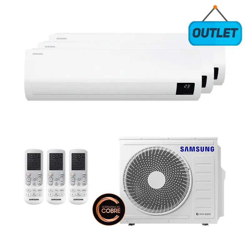 Ar Condicionado Multi Split Tri Inverter Samsung 24.000 Btus (2x Evap 9.000 e 1 Evap 12.000) Quente/frio 220V Monofásico - OUTLET